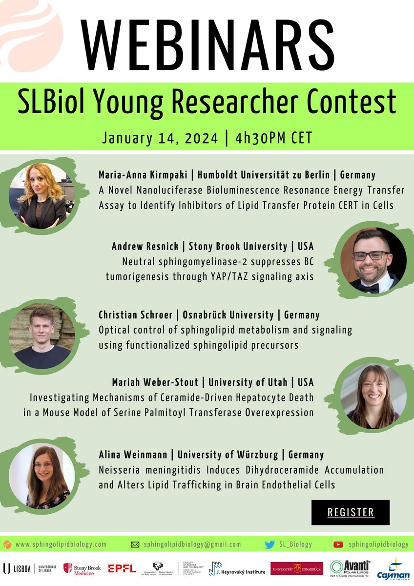 Our next webinar session is on Tuesday 14th January. We have five promising young scientists giving short presentations on their research - with the prize of free registration to FEBS 2025 for the audience voted winner! Register here - sphingolipidbiology.com/registrations