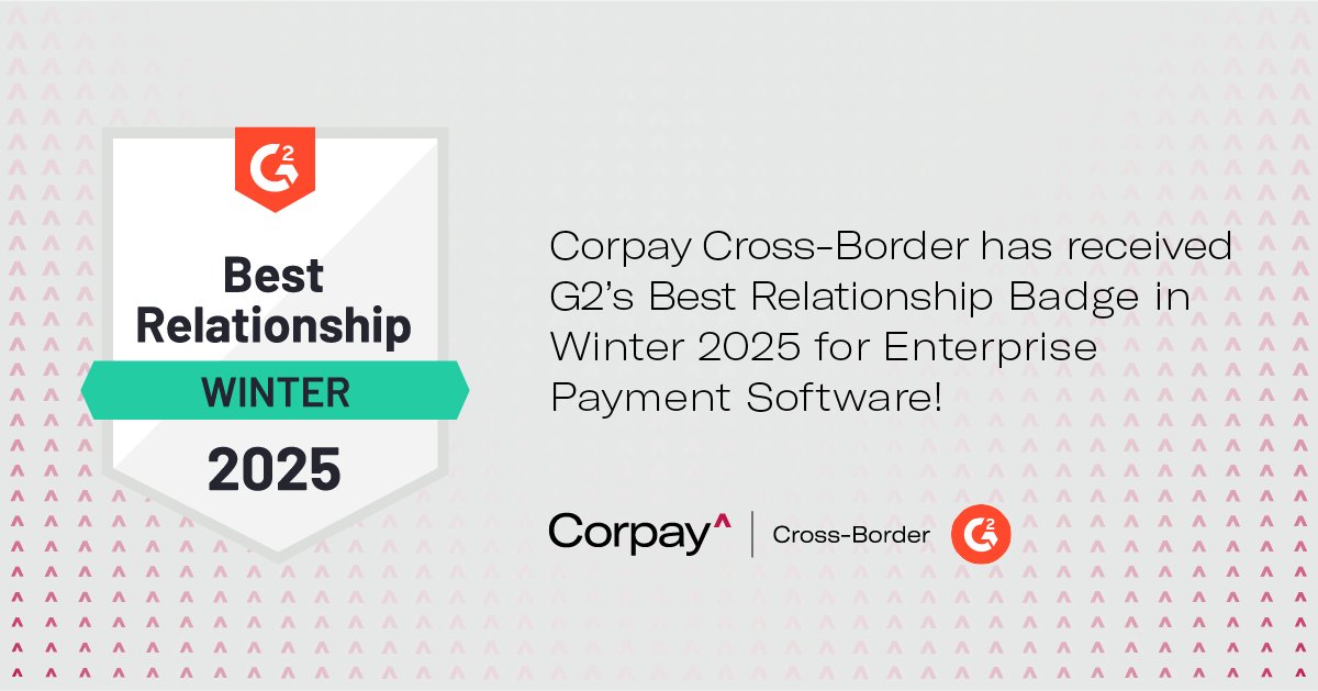 Corpay Cross-Border has received G2's Best Relationship Badge in Winter 2025 for Enterprise Payment Software!

Have a look at our reviews on G2: hubs.ly/Q031GZDs0