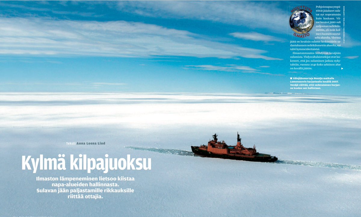 Joskus onnistuu näkemään jotain:  Kirjoitin 2008 ilmaston lämpenemisestä ja sen vaikutuksista napa-alueisiin. Suomen Kuvalehti ystävällisesti jakaa artikkelia netissä.

#ilmastonmuutos #Pohjoisnapa #merireitit #Koillisväylä #Luoteisväylä #Grönlanti  
 
 suomenkuvalehti.fi/wp-content/upl…