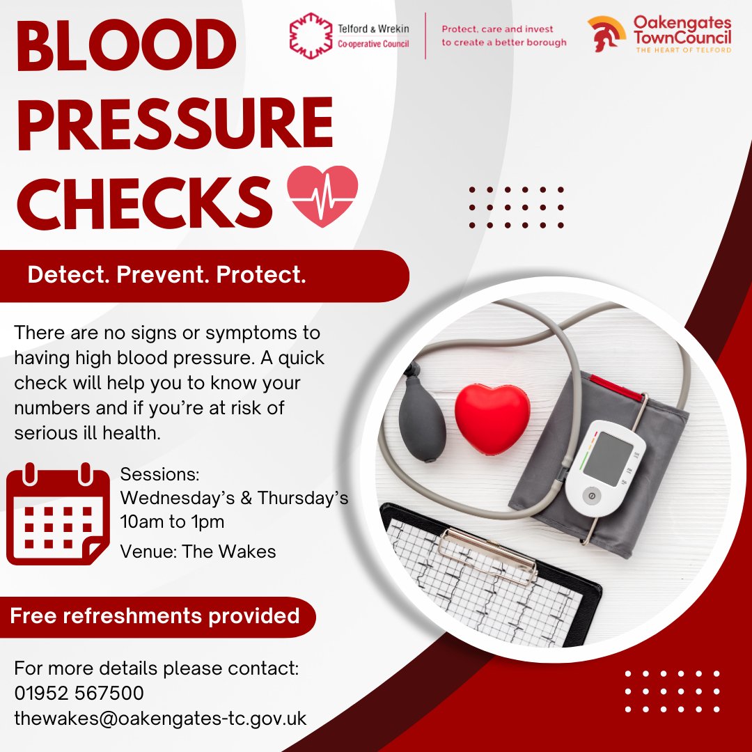 Free Blood Pressure Checks Launch at The Wakes tomorrow!  💖

#HeartHealthTelford - <a href="/HealthyTF/">Healthy Telford</a> - <a href="/TelfordWrekin/">Telford & Wrekin Council</a>
