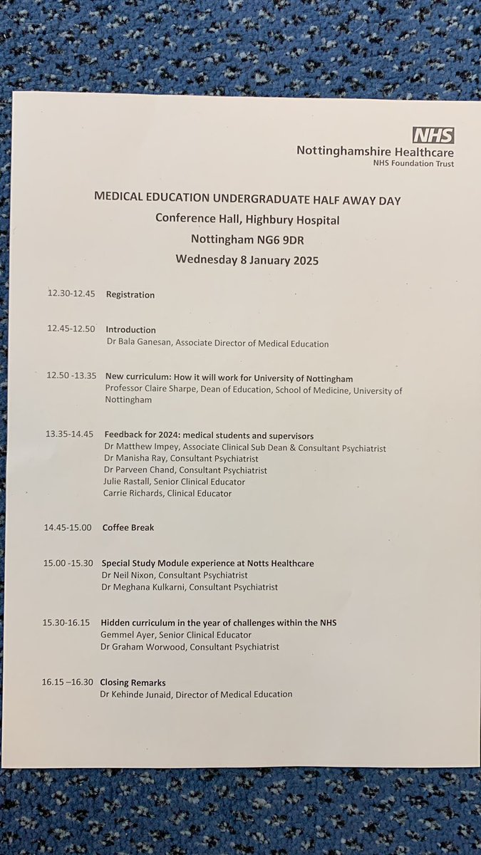 Programme for this afternoon’s session <a href="/NottsHealthcare/">Nottinghamshire Healthcare</a>. Just about to start!