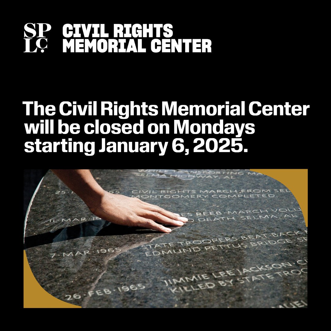 The Civil Rights Memorial Center will be closed on Mondays starting Jan. 6. You can still engage with the Memorial by taking an interactive virtual tour!

📲 Follow this link: bit.ly/373KWOj to download the #CRMC app on your iOS or Android device to be your own guide.