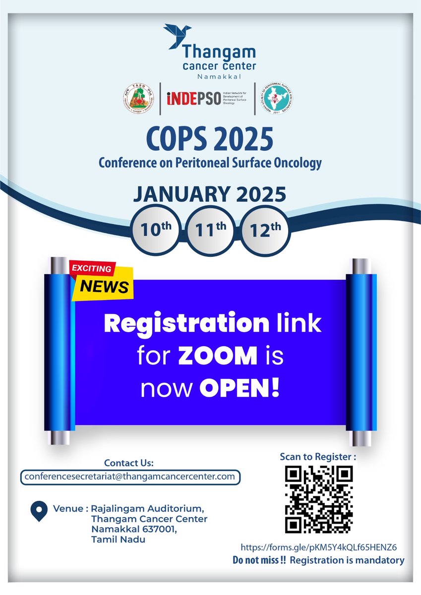 INDEPSO (@indepso) on Twitter photo The COPS 2025 is just around the corner and guess what, we now have facility for 'virtual registration'.
Scan and join now !!
Share and spread the word !!
<a href="/PSOGI_EC/">Peritoneal Surface Oncology Group International</a> <a href="/NewsJellybelly/">News (PMP) Pseudomyxoma Peritonei Appendix Cancer</a>
<a href="/NoInvisibles/">RarasNoInvisibles</a> <a href="/PMPSurvivor/">Pseudomyxoma Survivor</a>
<a href="/GECOPeritoneal/">GECOP</a>
<a href="/MufaddalKazi/">Mufaddal Kazi</a> <a href="/APeritoneum/">Asociación Peritoneum</a>
<a href="/rand_spa/">RanD Spa</a> <a href="/ISSPP1/">ISSPP</a> The COPS 2025 is just around the corner and guess what, we now have facility for 'virtual registration'.
Scan and join now !!
Share and spread the word !!
<a href="/PSOGI_EC/">Peritoneal Surface Oncology Group International</a> <a href="/NewsJellybelly/">News (PMP) Pseudomyxoma Peritonei Appendix Cancer</a>
<a href="/NoInvisibles/">RarasNoInvisibles</a> <a href="/PMPSurvivor/">Pseudomyxoma Survivor</a>
<a href="/GECOPeritoneal/">GECOP</a>
<a href="/MufaddalKazi/">Mufaddal Kazi</a> <a href="/APeritoneum/">Asociación Peritoneum</a>
<a href="/rand_spa/">RanD Spa</a> <a href="/ISSPP1/">ISSPP</a>