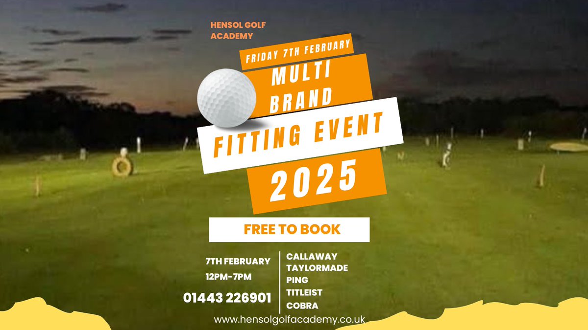 😮‍💨Multi Brand Fitting Day 

📅 Friday 7th February
🕰️ 12pm-7pm
📍 Hensol Golf Academy
⛳️ Callaway, Cobra, Ping, Taylormade &amp; Titleist 

👇👇👇TO BOOK IN👇👇👇
☎️ 01443 226901 
📧 pga.griffiths@hotmail.co.uk
OR DM us