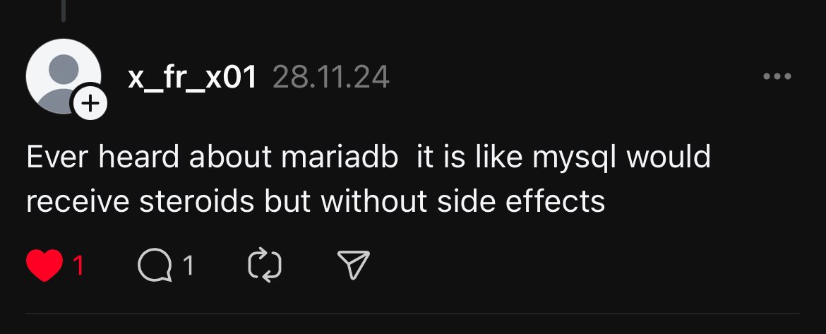 alejandro_du's tweet image. Perfect description. Love it
#MariaDB #MySQL