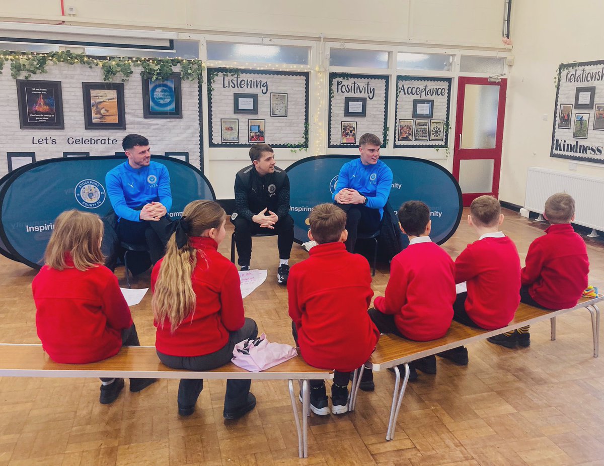 Today, we were visited by two Stockport County players. Jack Stretton&amp;Max Metcalfe took part in a Q&amp;A and mini training session with 6 children. Thank you to Matthew Bailey &amp; <a href="/SCFCCommunity/">Stockport County Community Trust</a> for giving our children this opportunity. Dial Park wishes you lots of luck for Sunday!💙