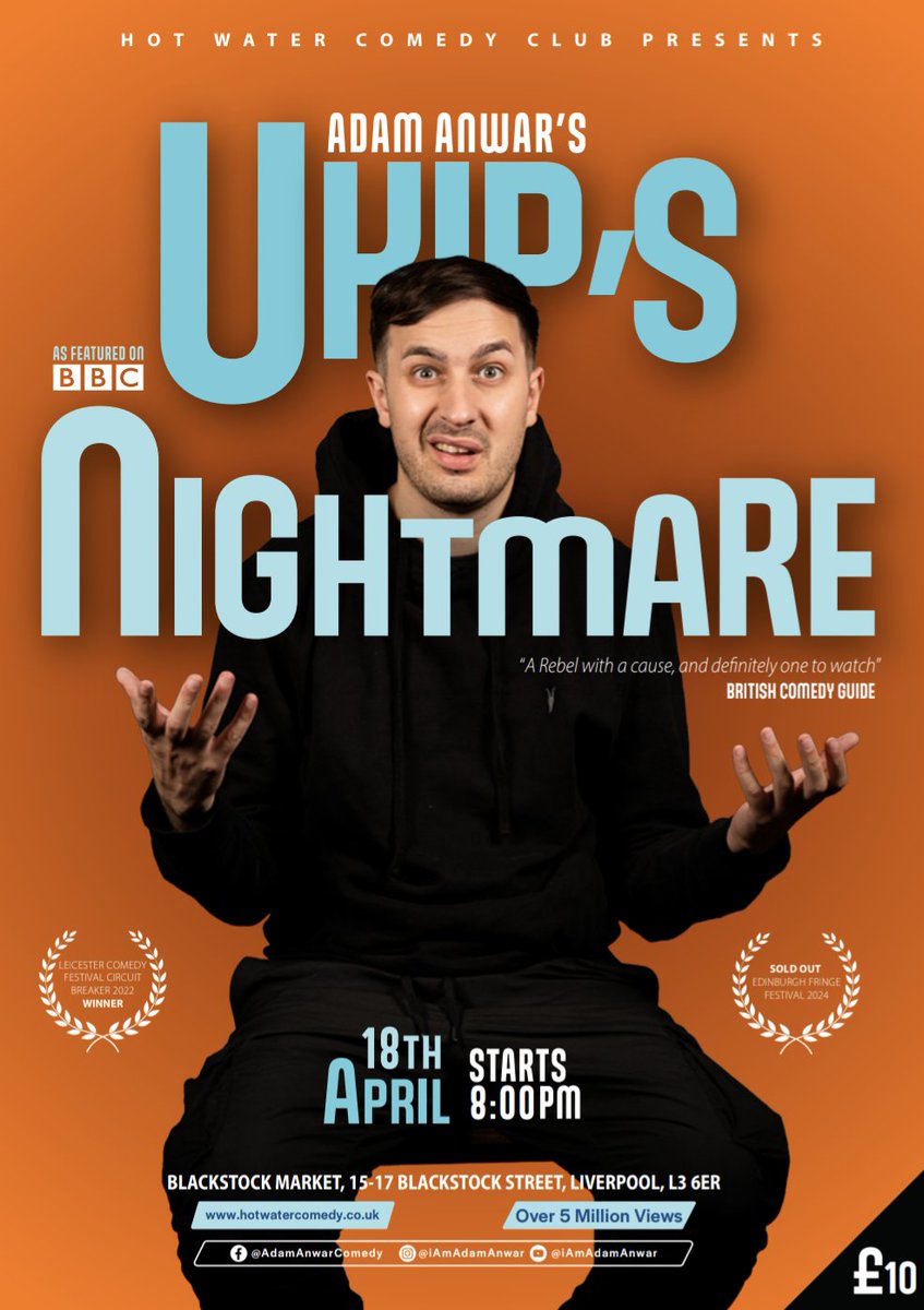 IAmAdamAnwar's tweet image. 🚨 Liverpool 🚨

I am absolutely buzzing to finally announce my biggest solo show yet and it&apos;s going to be at one of the top comedy clubs in the World @HWCCLiverpool 😍

📍Hot Water Comedy Club, Liverpool
🗓️ Friday 18th April 2025
🕖 7pm
🎟️ £10 👇🏼