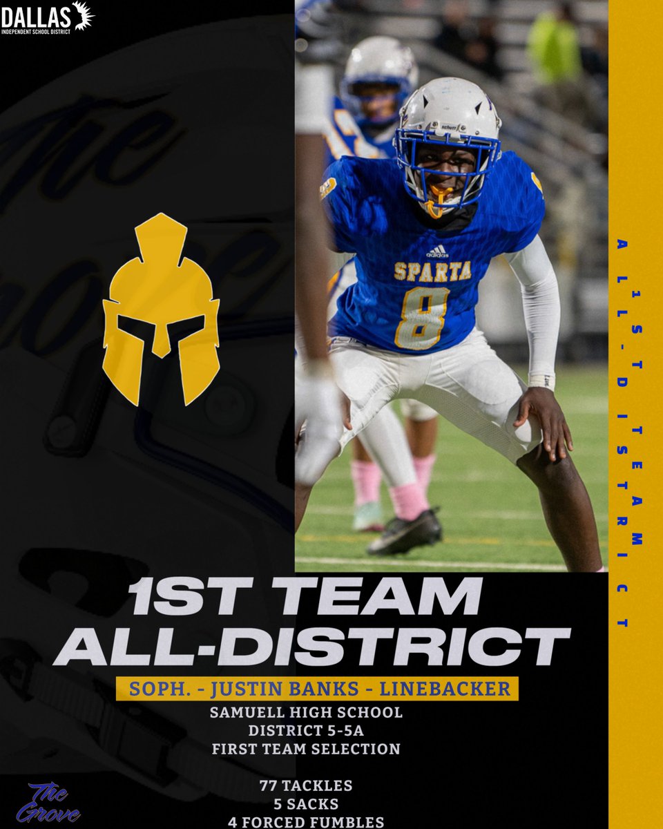 Congratulations to Justin Banks on being nominated for 1st Team All - District in district 5-5A. #SpartanStrong