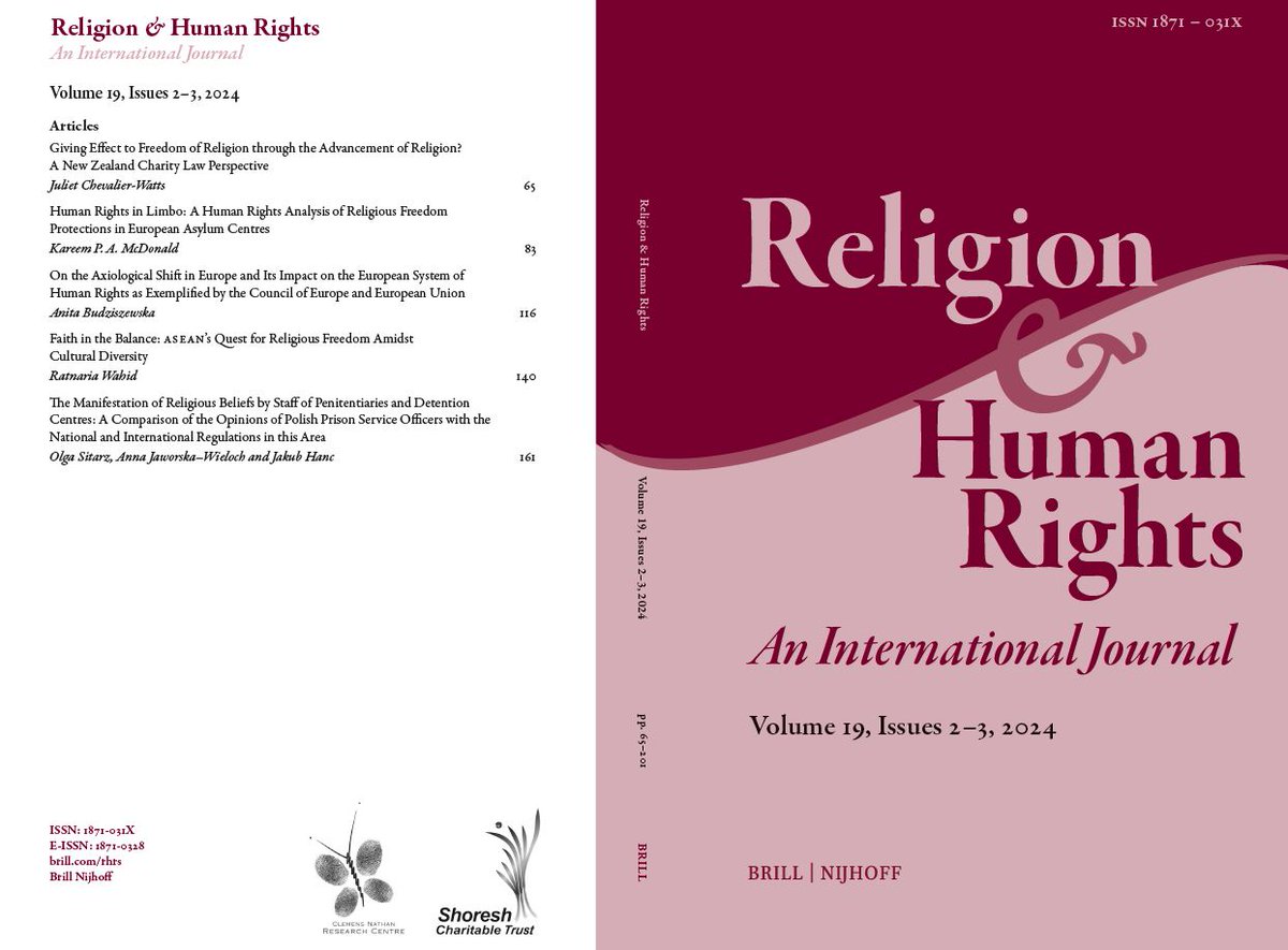The final 2024 (double) issue of Religion &amp; Human Rights (Volume 19, No. 2-3) contains five articles, one of which is “Human Rights in Limbo: A Human Rights Analysis of Religious Freedom Protections in European Asylum Centres” by Kareem P. A. McDonald. brill.ws/rhrs19-2_3