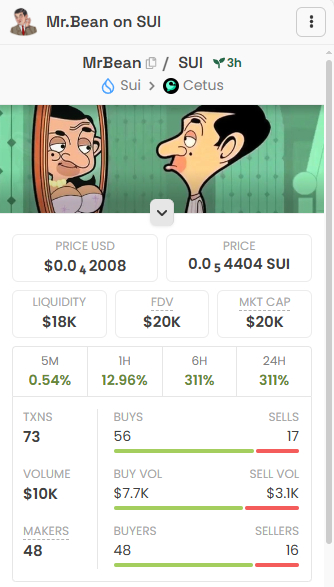 MrBean_onsui's tweet photo. Dexscreener Updated!
Buy now before we reach millions!
CA:
0xe26bda2e1bb06d64675f6dc0fc5167d0b35e9f61a41fc4f2a2cc7bec02001718::mrbean::MRBEAN
TG: https://t.co/wZOdAG2TIp

#dexscreener #sui #mrbean https://t.co/3GXvL6L25t