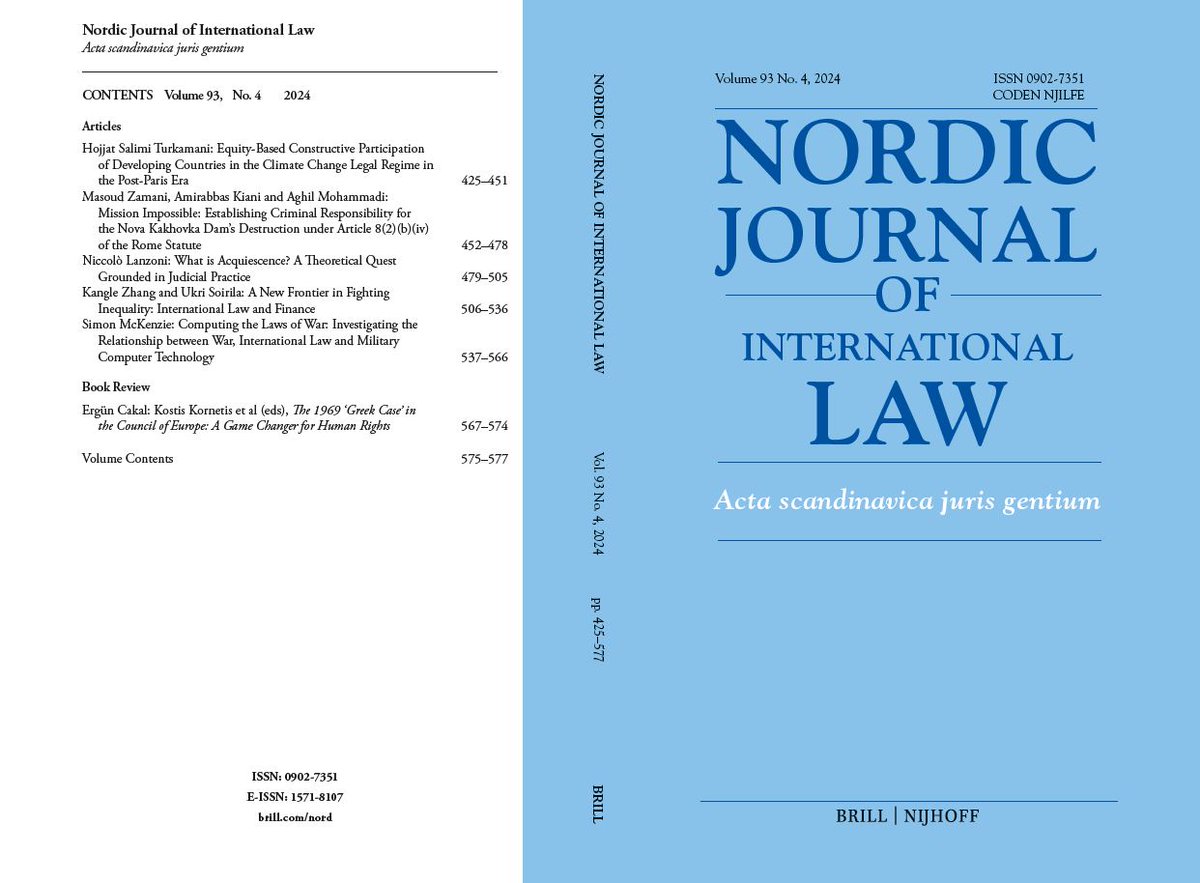 ** New Issue **

Five articles and a book review fill the final 2024 issue of the Nordic Journal of International Law (Vol. 93, No. 4). brill.ws/nord93-4