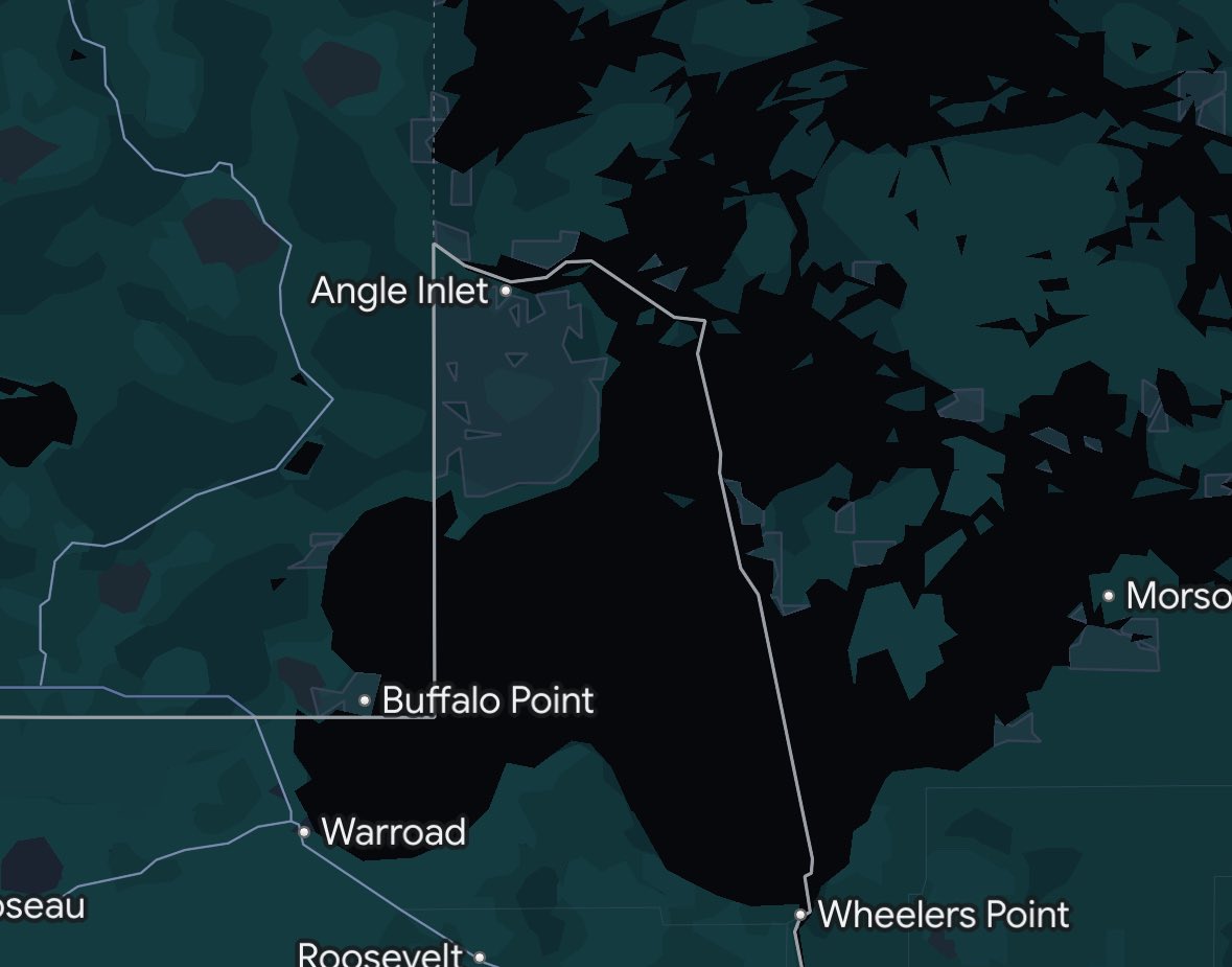 3bagsofmilk's tweet photo. the main land border between canada and the us actually makes very little sense but what do you expect from colonists armed with nothing but a compass some ox and twine. what do you MEAN you split the lake?! it’s water. and this township pisses me off so much https://t.co/a9bQ37dYKH