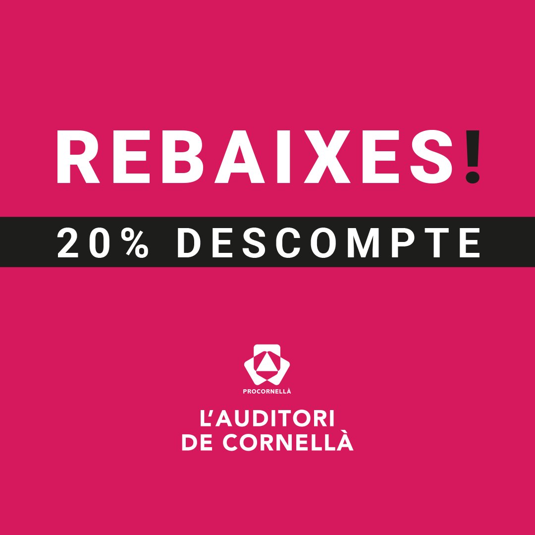 L'AUDITORI DE CORNELLÀ (@auditoricorn) on Twitter photo auditoricornella.com
👉Codi: REBAUD25
*Entren en la promoció tots els espectacles de la programació d’Hivern-Primavera 2025 excepte El Petit Príncep i el monòleg d’Ángel Martín.
_
<a href="/radiocornella/">Ràdio Cornellà</a> <a href="/cornella20/">cornella2.0</a> <a href="/tresccultura/">TRESC Comunitat de Cultura</a> @culturaDIBA auditoricornella.com
👉Codi: REBAUD25
*Entren en la promoció tots els espectacles de la programació d’Hivern-Primavera 2025 excepte El Petit Príncep i el monòleg d’Ángel Martín.
_
<a href="/radiocornella/">Ràdio Cornellà</a> <a href="/cornella20/">cornella2.0</a> <a href="/tresccultura/">TRESC Comunitat de Cultura</a> @culturaDIBA