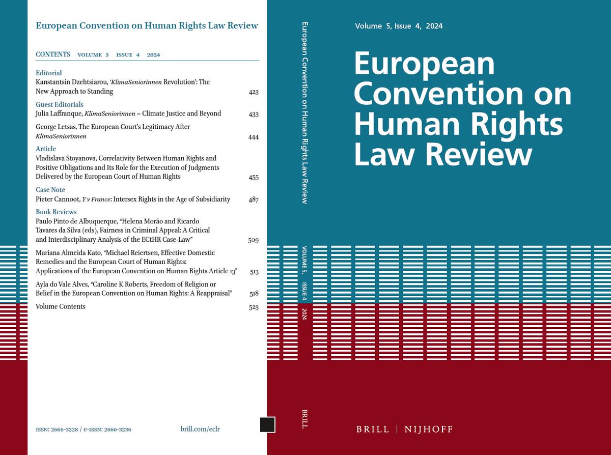 ** New Issue **

In the latest issue of the European Convention on Human Rights Law (Vol. 5, No. 4) you will find three (guest) editorials in #FreeAccess as well as an #OpenAccess article, a case note, and three book reviews. brill.ws/eclr5-4_