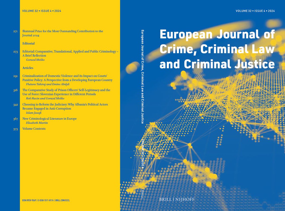 * New Issue *

The Editorial of the latest issue of The European Journal of Crime, Criminal Law and Criminal Justice (Vol. 32, No. 4) is available in #FreeAccess! brill.ws/eccl32-4_