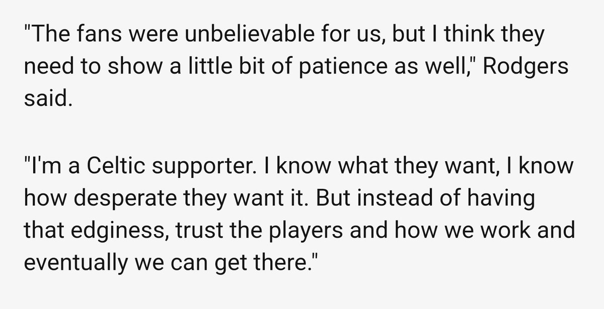 The backlash over Rodgers' recent comments are a storm in a teacup. He has said the same thing several times before, it's not new that he wants fans to be more patient. From 2016: