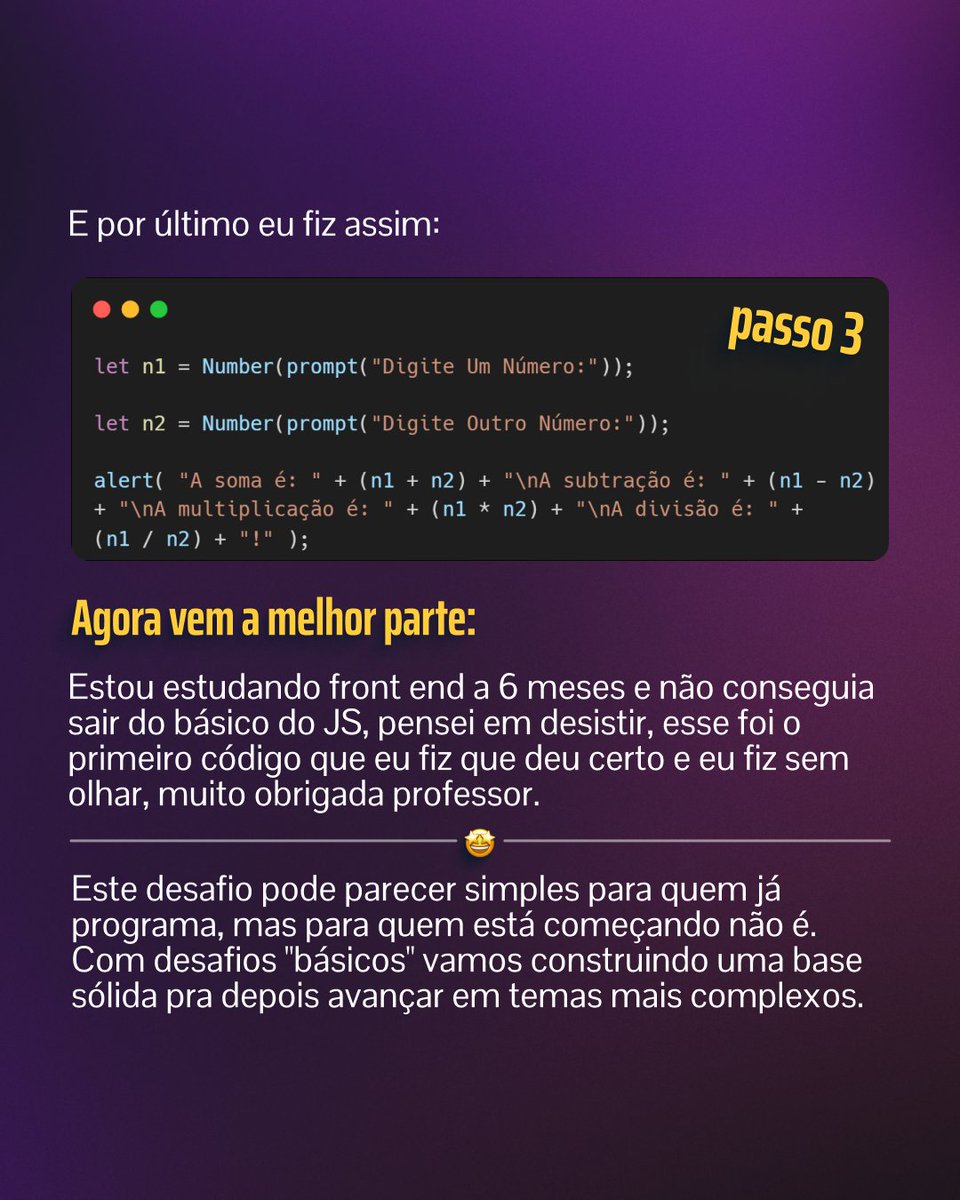 serlivcursos's tweet image. Veja a Resolução desse DESAFIO feito por uma aluna e Tire Suas Próprias Conclusões
serliv.com/logica-js
#DesenvolvimentoWeb #CursoDeProgramação #WebDeveloper #CursosOnline #frontend #webdev #javascript #LógicaDeProgramação #AprendaProgramar #ProgramaçãoIniciante