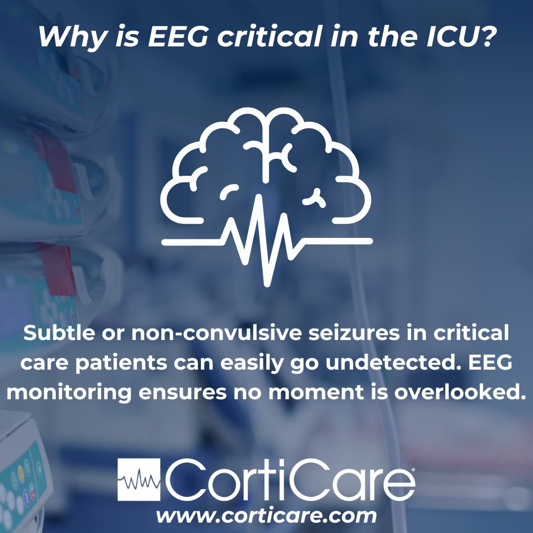 corticare's tweet image. Why is EEG crucial in the ICU? 🧠

Non-convulsive seizures often go undetected in critical care. Continuous EEG ensures no detail is missed.

🏥 Share your thoughts on cEEG monitoring below!

Learn more: corticare.com
#ICUCare #EEGMonitoring #NeurocriticalCare