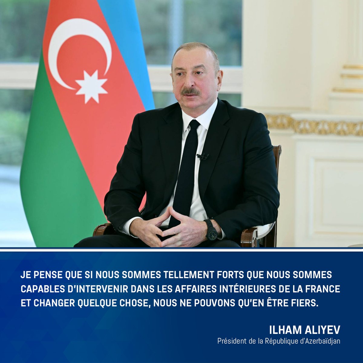 bakuinitiative's tweet image. Je pense que si nous sommes tellement forts que nous sommes capables d’intervenir dans les affaires intérieures de la France et changer quelque chose, nous ne pouvons qu’en être fiers.

Ilham Aliyev
Président de la République d&apos;Azerbaïdjan

@presidentaz #IlhamAliyev #presidentaz