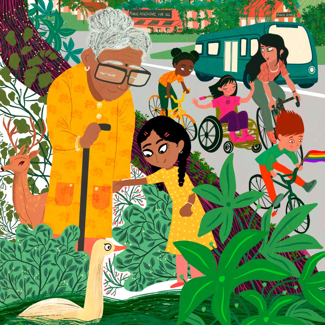 OurKidsClimate's tweet photo. The artwork accompanying this post, created by the talented @debasmita_d, brings this vision to life, reminding us of the better future we can build for all children.

Now that 2025 is here, let this vision inspire hopeful, love-powered climate action for our kids &amp; planet. https://t.co/oJeZsHiKFP