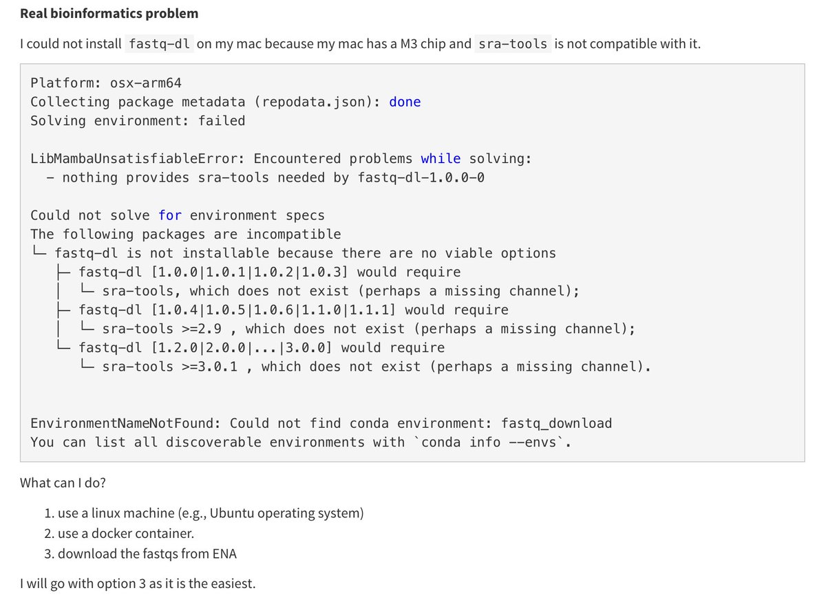 Bioinformatics sounds exciting, right? Until you hit the first roadblock: tool installation. Even after 12 years in the field, setting up tools on a Mac with an M3 chip can feel like solving a puzzle. 🧵
