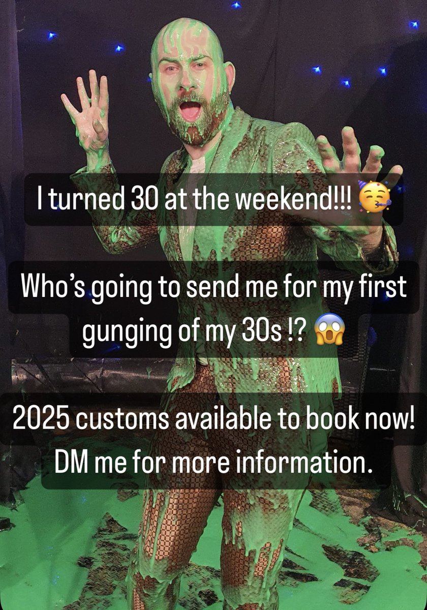 InGunge's tweet image. Who’s going to send me for my first gunging of my 30s!? 😱 2025 @LiquidXtv gunge customs available to book now! DM me for more details! 💦  #gunge #gunged #gunging #gungetank