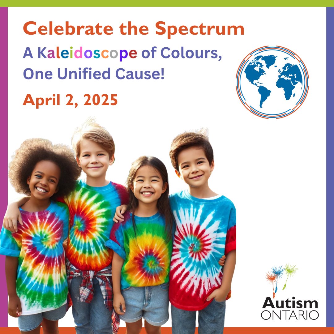 Join Autism Ontario on April 2, 2025, as we #CelebrateTheSpectrum for World Autism Day!

Want to show your support? Purchase a flag or a vinyl at
celebratethespectrum.com/shop to bring awareness and stand as an ally with the autistic community.

#KaleidoscopeOfColours #WorldAutismDay