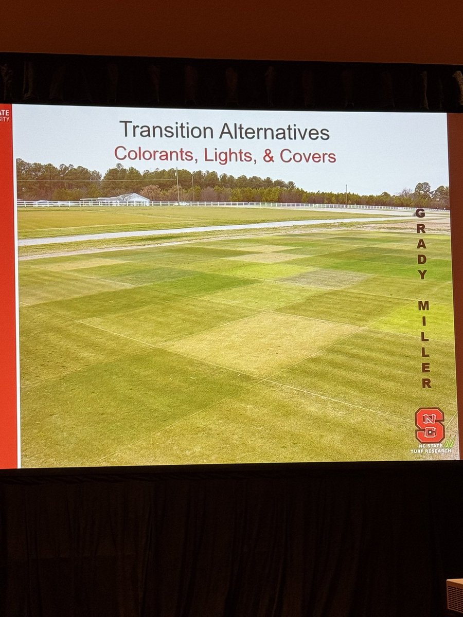 Dr. Grady Miller talking about transition alternatives for the sports turf track this morning.