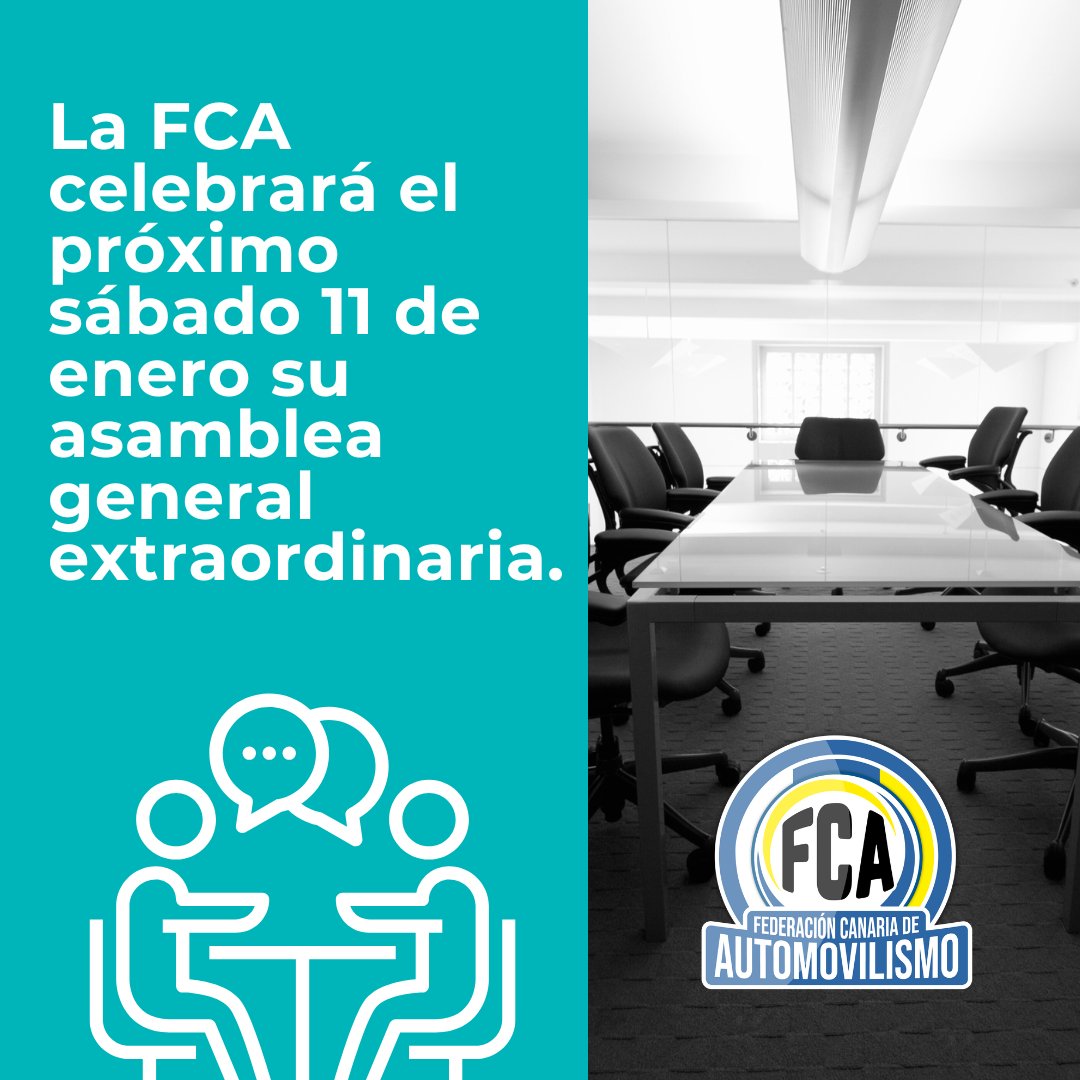 📢 La Federación Canaria de Automovilismo celebrará su Asamblea General Extraordinaria el próximo sábado 11 de enero en la Sala de Prensa del Gran Canaria Arena.

#FCAutomovilismo #Automovilismo #DeporteCanario