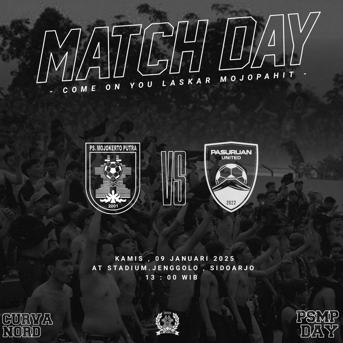 MATCHDAY 2 

PS Mojokerto Putra vs Pasuruan United
Kamis, 09.01.2025
13.00 WIB
Std. Jenggolo SDA

Come On You Laskar Mojopahit 

#psmp #mployalis2001