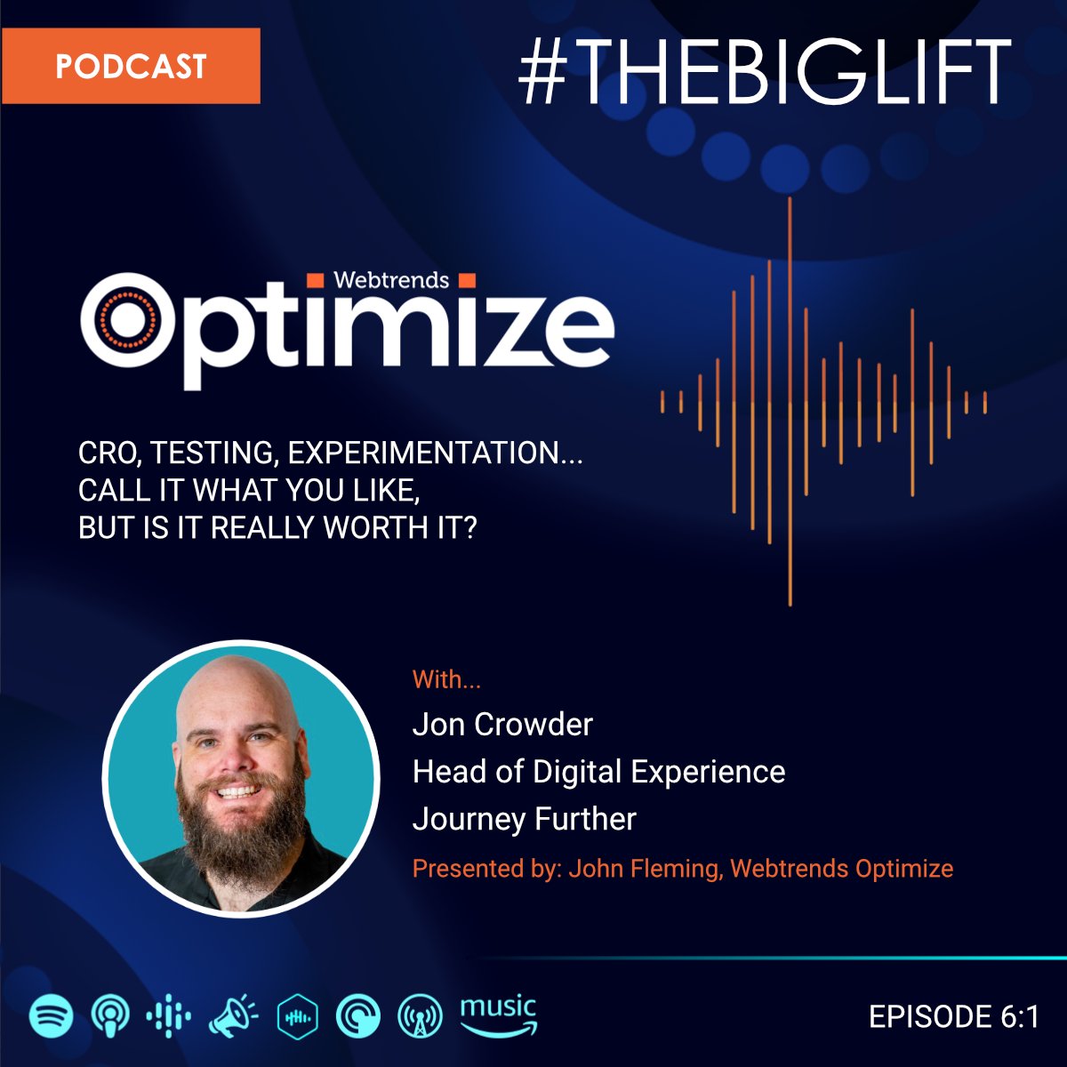On #TheBigLift, we are joined by Jon Crowder, Head of Digital Experience at Journey Further. Jon explores how implementing a CRO strategy can not only stop harmful changes from going live on your site, but also provides an important point of reflection👇
webtrends-optimize.com/podcasts/