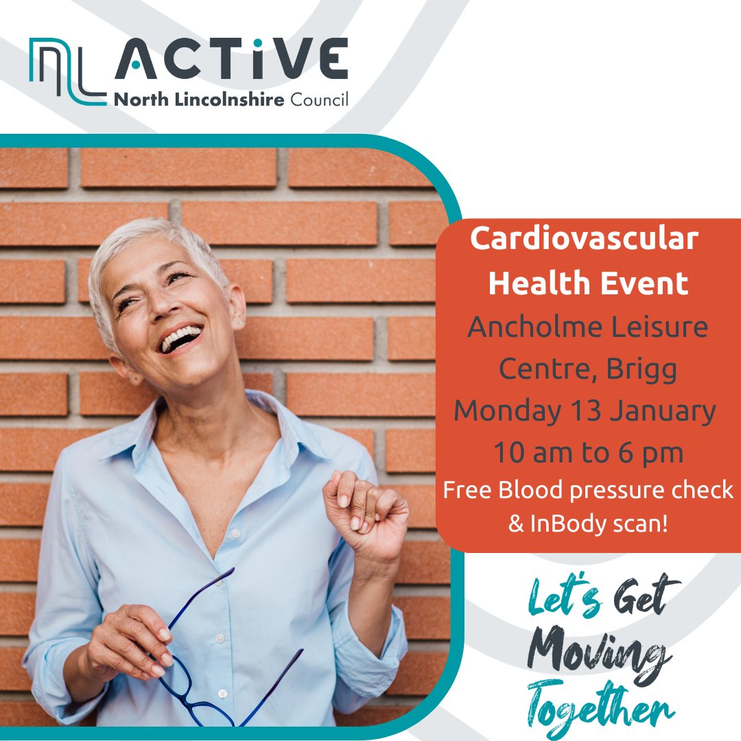 Live Well North Lincolnshire (@livewellnlincs) on Twitter photo Free Cardiovascular Health Awareness at NL Active Ancholme, Brigg on Monday 13 January 10am-6pm.
If you're aged 40+ or under 40 with a family history of hypertension, get a free blood pressure check and InBody scan!
Email referral@northlincs.gov.uk or visit reception to book. Free Cardiovascular Health Awareness at NL Active Ancholme, Brigg on Monday 13 January 10am-6pm.
If you're aged 40+ or under 40 with a family history of hypertension, get a free blood pressure check and InBody scan!
Email referral@northlincs.gov.uk or visit reception to book.