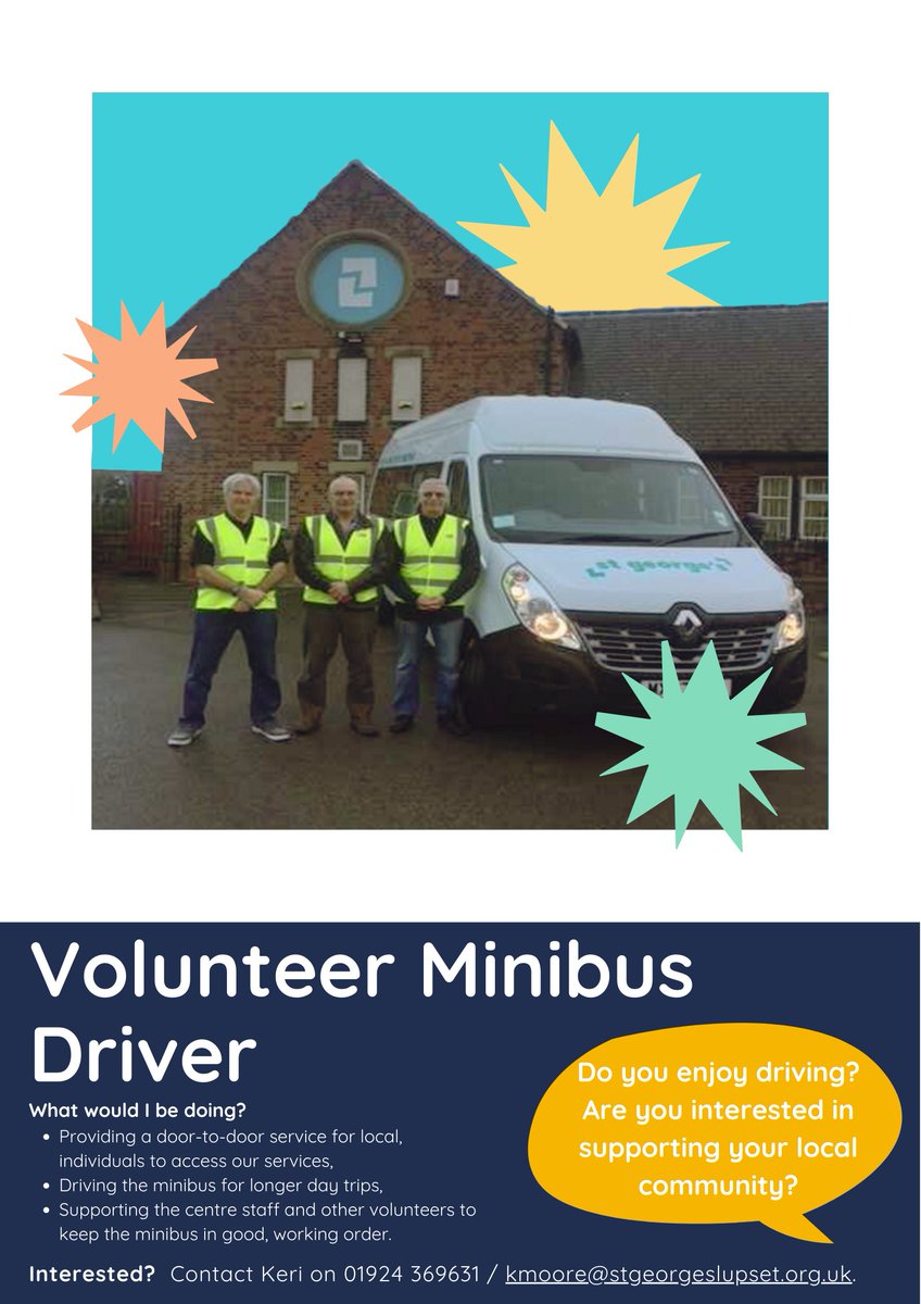 Enjoy driving?  Interested in supporting your local community? Join us at St George's as a volunteer minibus driver.
Want we need from you: a full UK drivers license, reliability, team work.
What we offer: flexible time commitment, training + supervision.
stgeorgeslupset.org.uk/jobs/volunteer…
