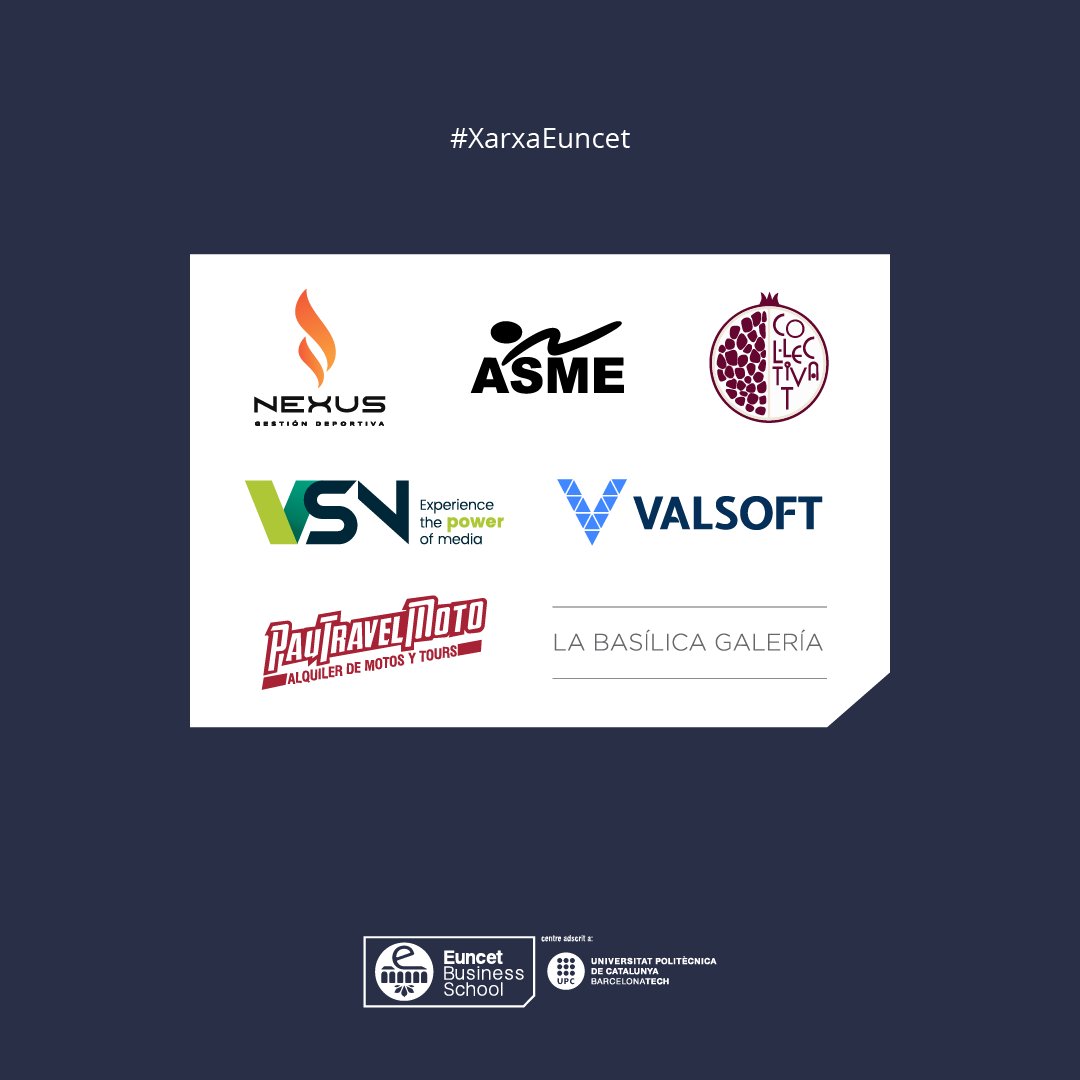La #XarxaEuncet continua creixent! 🚀 

Nexus Gestión Deportiva, Col·lectivaT, La Basílica Galeria, VSN Video Stream Videos, Valsoft Corporation, ASME i PauTravelMoto s’han unit recentment a les més de 500 companyies que ja col·laboren.