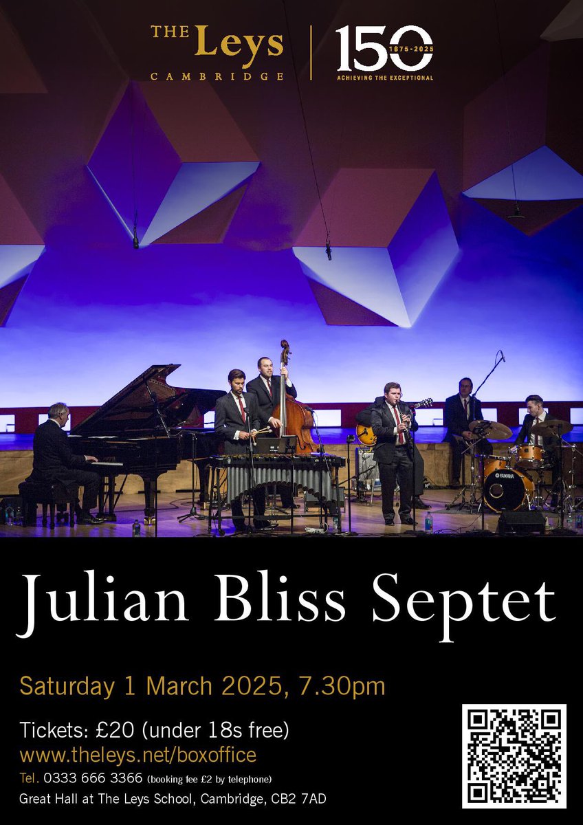 As part of @LeysCambridge sesquicentennial celebrations, we are very much looking forward to welcoming the amazing <a href="/JulianBliss/">Julian Bliss</a> Septet on 1 March - not to be missed! Tickets are available now: theleys.net/boxoffice