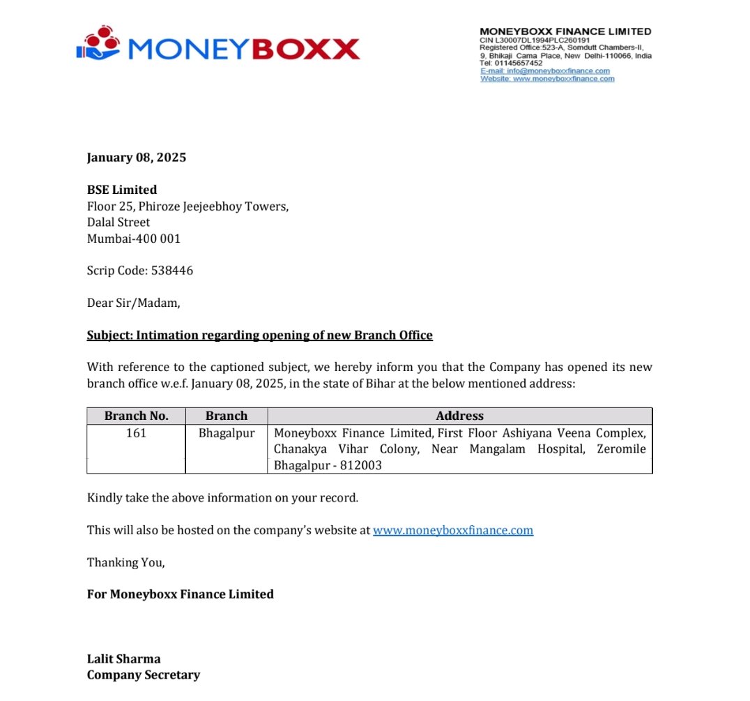 Yuvraj_77's tweet photo. ⏭️#Moneyboxx Finance Ltd Opens New Branch Office in Bihar.
#StocksInFocus
↪️Full Details Here 👇