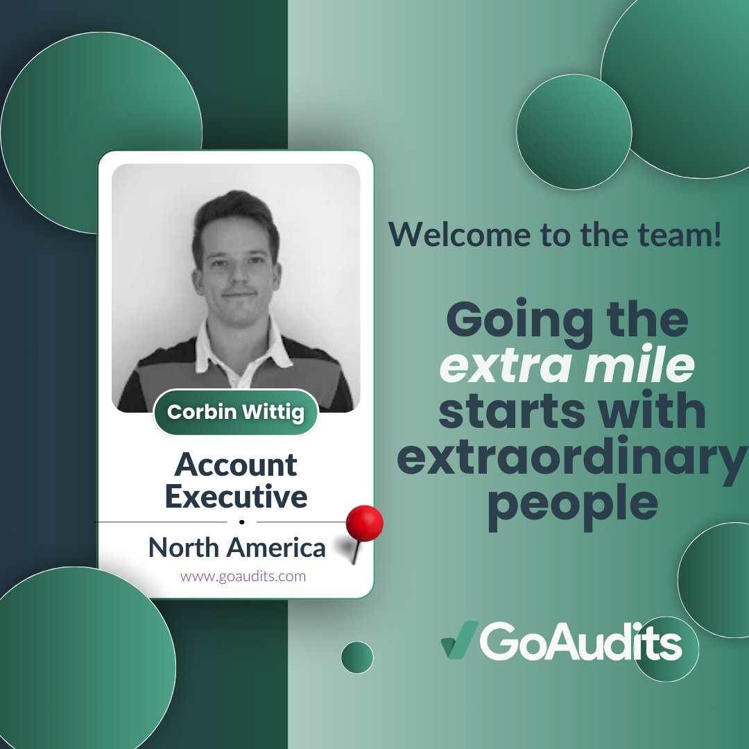 goaudits's tweet image. 🚀 Going the extra mile starts with extraordinary people, and we’re thrilled to welcome Corbin as our new Account Executive for North America! 🌎 🎉🔥

#Team #GoAudits #audits #inspections #growth