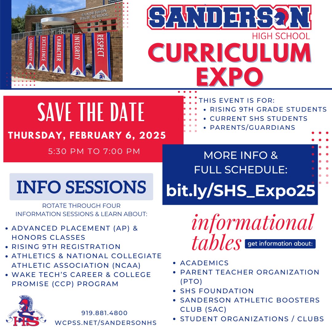 CURRICULUM EXPO - Feb 6
Save the date for our upcoming Curriculum Expo! Thurs, Feb. 6 from 5:30 to 7:00 PM.
This event is for rising 9th grade students, current SHS students, and parents/guardians
More info at:
bit.ly/SHS_Expo25