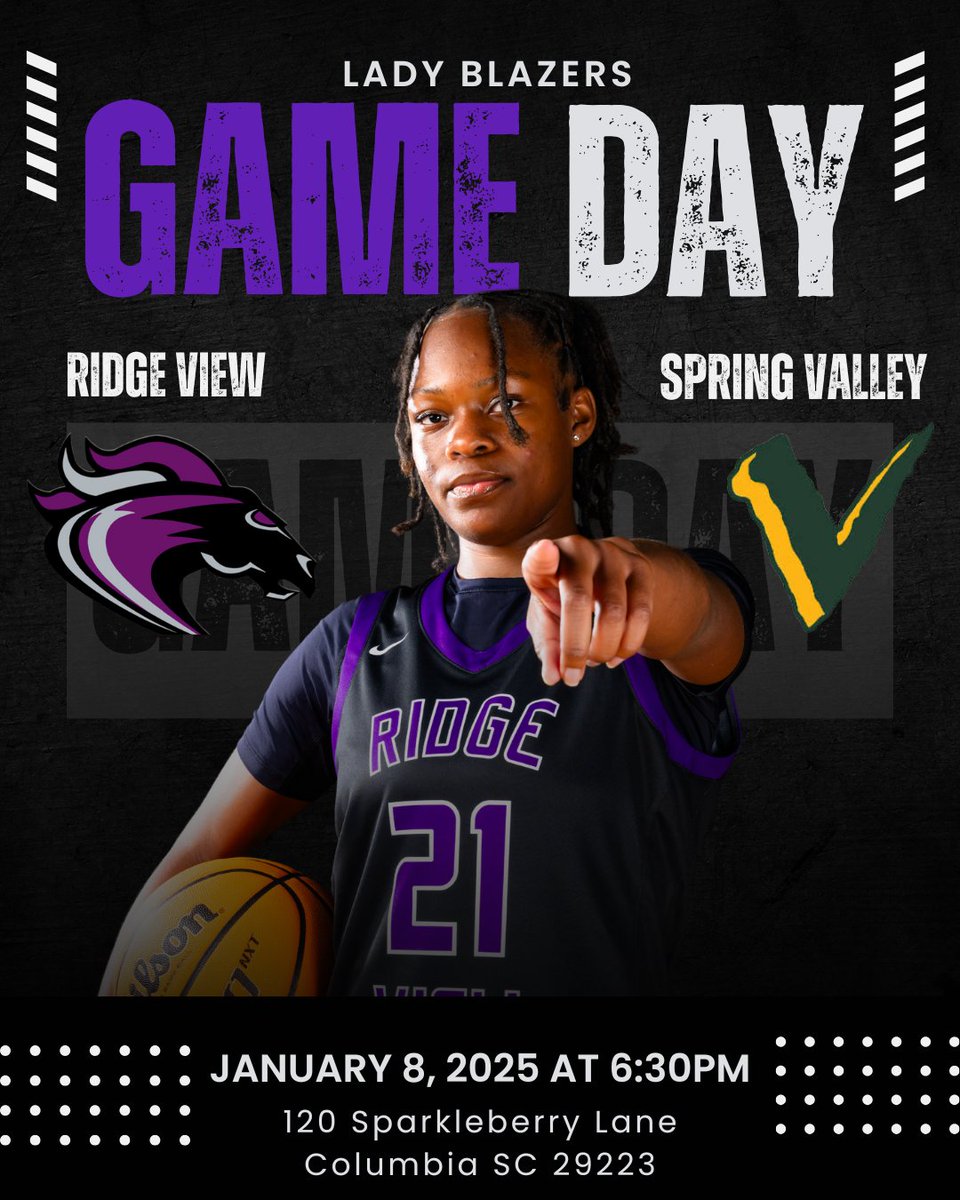 It's GAME DAY and the Lady Blazers are on the road! Meet us tonight 6pm at  Spring Valley High School! #blazerball🏀 #setthestandard 🐴🐴