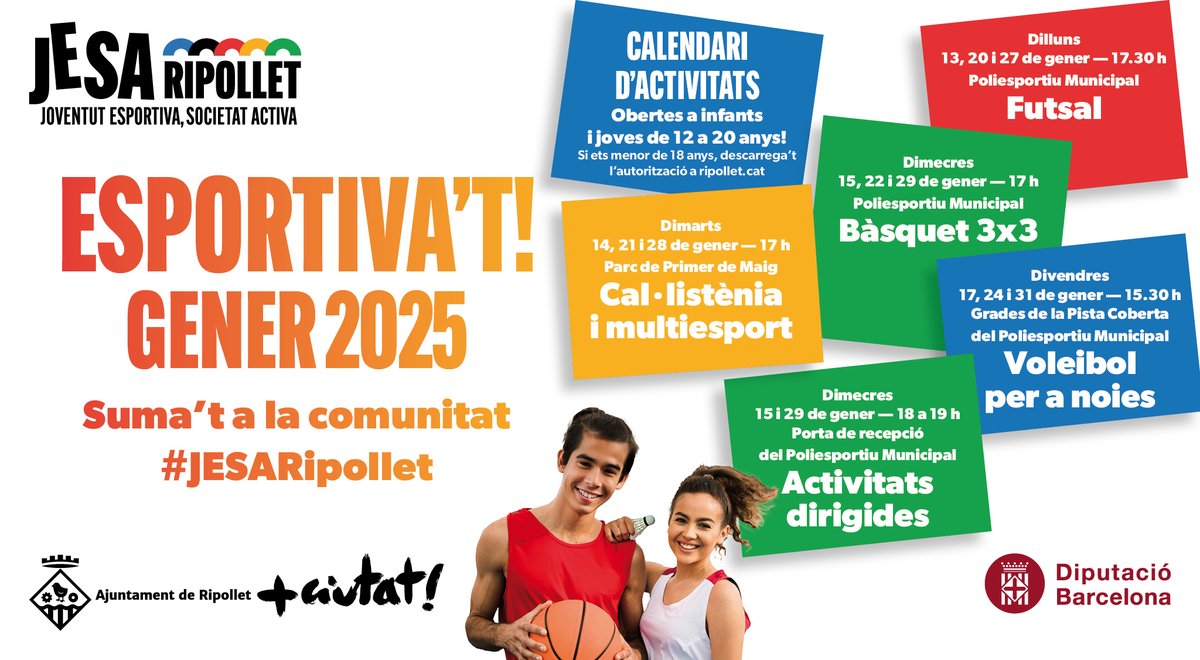 Atenció comunitat JESA! 
⚽ El pròxim dilluns dia 13 comencem el calendari de gener 2025, amb Futsal, a les pistes del Poliesportiu Municipal, a partir de les 17 h.
📅 Consulteu totes les activitats que tenim preparades al calendari adjunt.