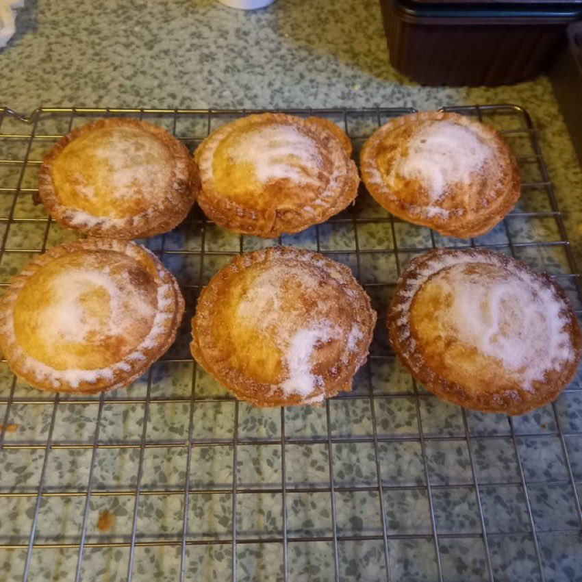 zenakate1's tweet image. I got my pie maker out today and tried a different #glutenfree pastry.  Recipe from Becky Excell.  It made enough for 6 pies and a little bit left over.  So 3 apple pies, I mincemeat and 2 with some black cherry pie filling.  I didn’t mark which was which. #piemaker #coeliac