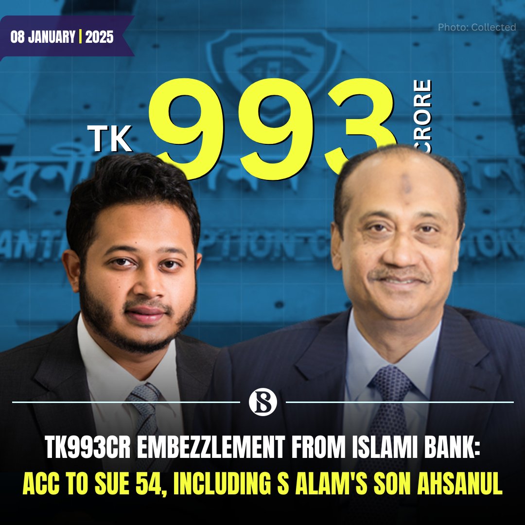 tbsnewsbd's tweet image. The Anti-Corruption Commission (ACC) has nodded to filing a case against 54 people, including S Alam's son Ahsanul Alam, over alleged embezzlement of nearly Tk994 crore from an Islami Bank branch.

[Link in Comments]

#Salam #Embezzlement #IslamiBank #TBSNews