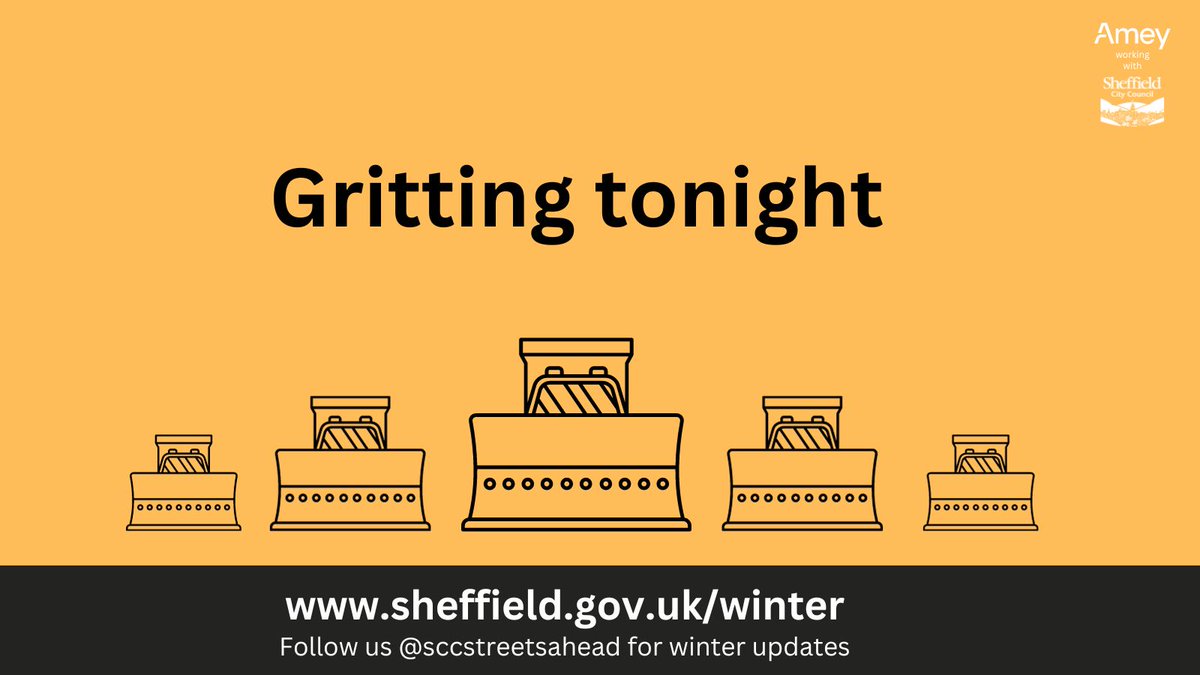 #Sheffield we're in for a very #cold night with temps  well below #freezing 🥶Our teams will be gritting all priority gritting routes from 7pm this evening &amp; we're working hard to refill empty grit bins reported to us. More #winter info here: sheffield.gov.uk/roads-pavement… #sygrit