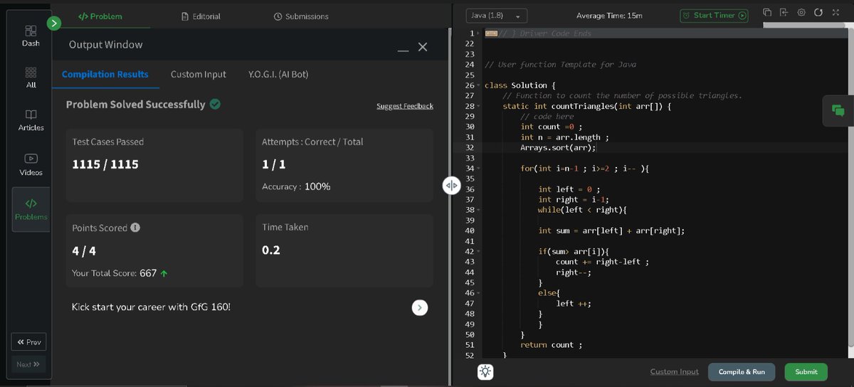 AdityaGoya9720's tweet image. It&apos;s day 52/160 of #geekstreak2024 with @geeksforgeeks  . Here we solve problem to count the number of triangles in an array. 

#CodingJourney #codingtime