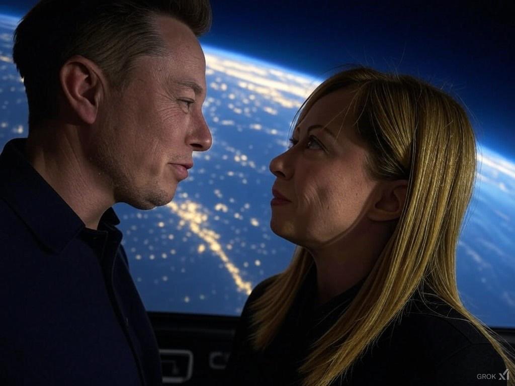 - Elon: “Hi Giorgia, wanna see something cool?”
- Giorgia: “Eh?”
- Elon: “Have you even been to space?”
- Giorgia: “Speis? Ma che stai a ddí?”
- Elon: “I love you Giorgia”
- Giorgia: “EDDAJEEEE!!”

*to be continued*

<a href="/elonmusk/">Elon Musk</a> <a href="/GiorgiaMeloni/">Giorgia Meloni</a> #love #Starlink