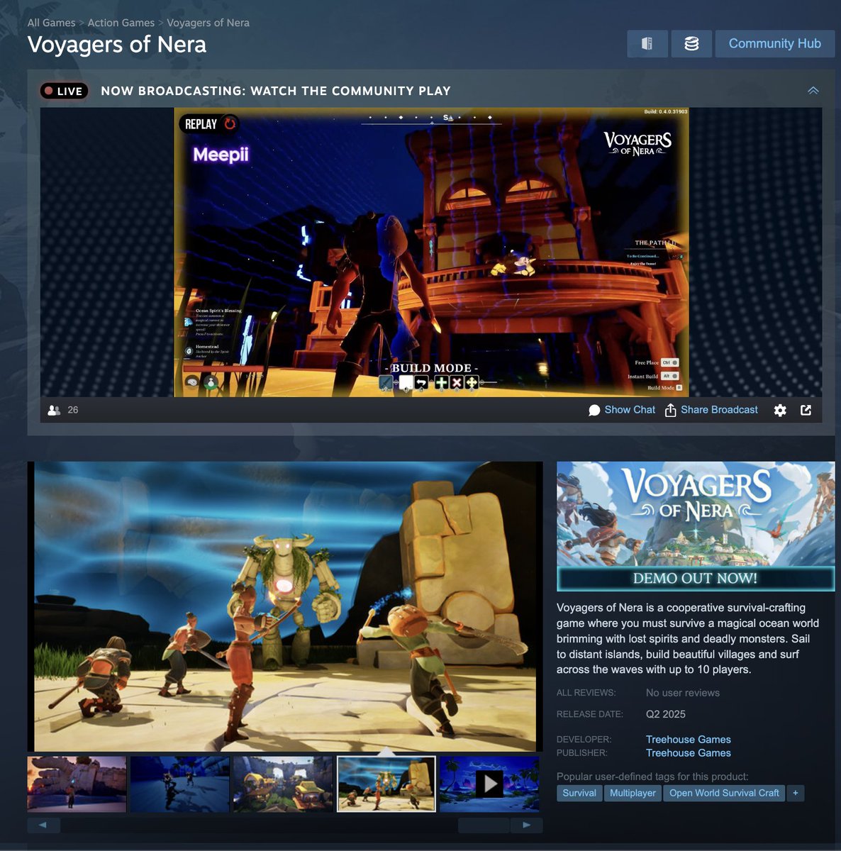 VoyagersofNera's tweet photo. Our @Steam rebroadcast is now live on our page 😄🔁 Featuring early gameplay from @kodeations, midgame @MurningStarr and building from @luvmeepii! #indiegames https://t.co/XwqDIwqv9d