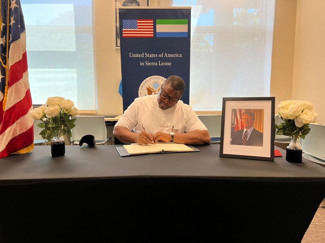 Today, on behalf of ⁦<a href="/PresidentBio/">Barram</a>⁩ &amp; the people of Sierra Leone, I signed the book of condolence in honor of late President Jimmy Carter at the ⁦<a href="/USEmbFreetown/">USEmbassyFreetown</a>⁩ . President Carter will be remembered for his commitment to international peace and security.