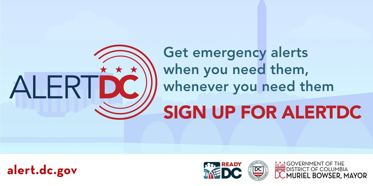 Sign up for Alert DC to stay in the know.

Whether it's road closures or updates on a weather event, you'll be notified of emergency info in the moment you need it.

➡️alert.dc.gov