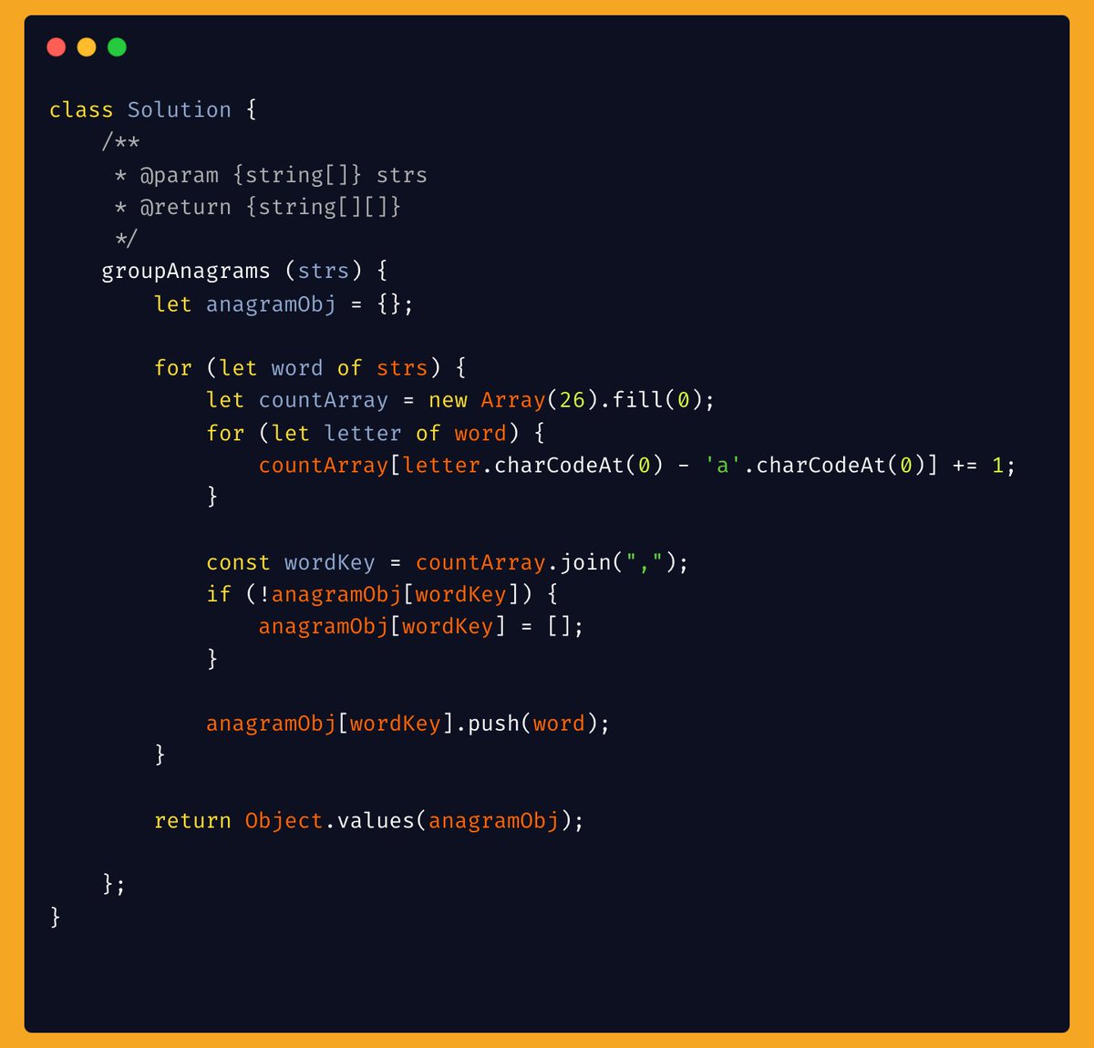 tryhardev's tweet image. Day 5: Solved "Group Anagrams" Used a character frequency array as a unique key to group anagrams into an object. #Neetcode150 #100DaysOfCode