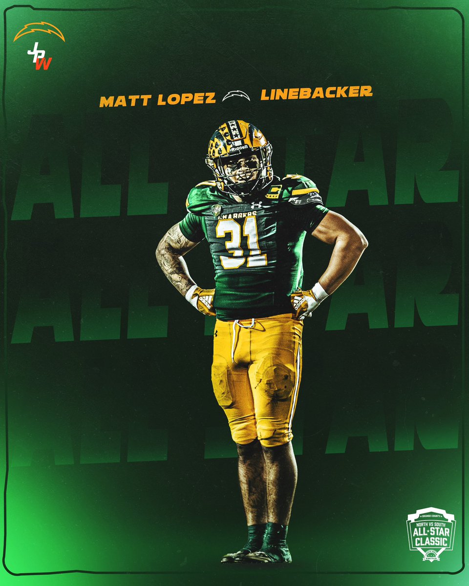 From a state champion linebacker and the school’s single season record holder in tackles to an All Star Linebacker

Matt Lopez will play for the South on February 1st at Orange Coast College